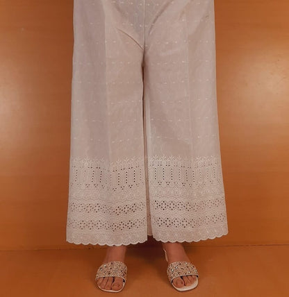 Chikankari Palazzo - White - ZT300