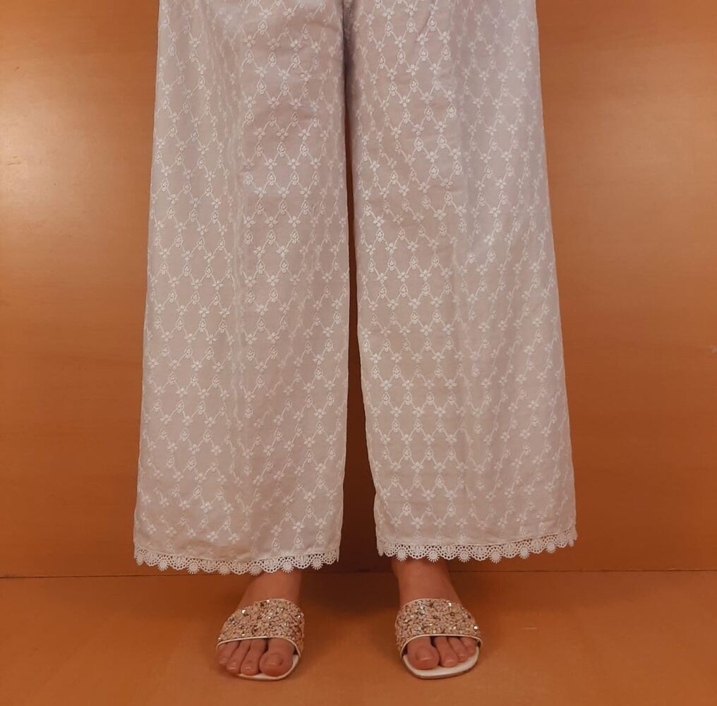 Chikankari Palazzo – Soft Cotton – White – ZT458