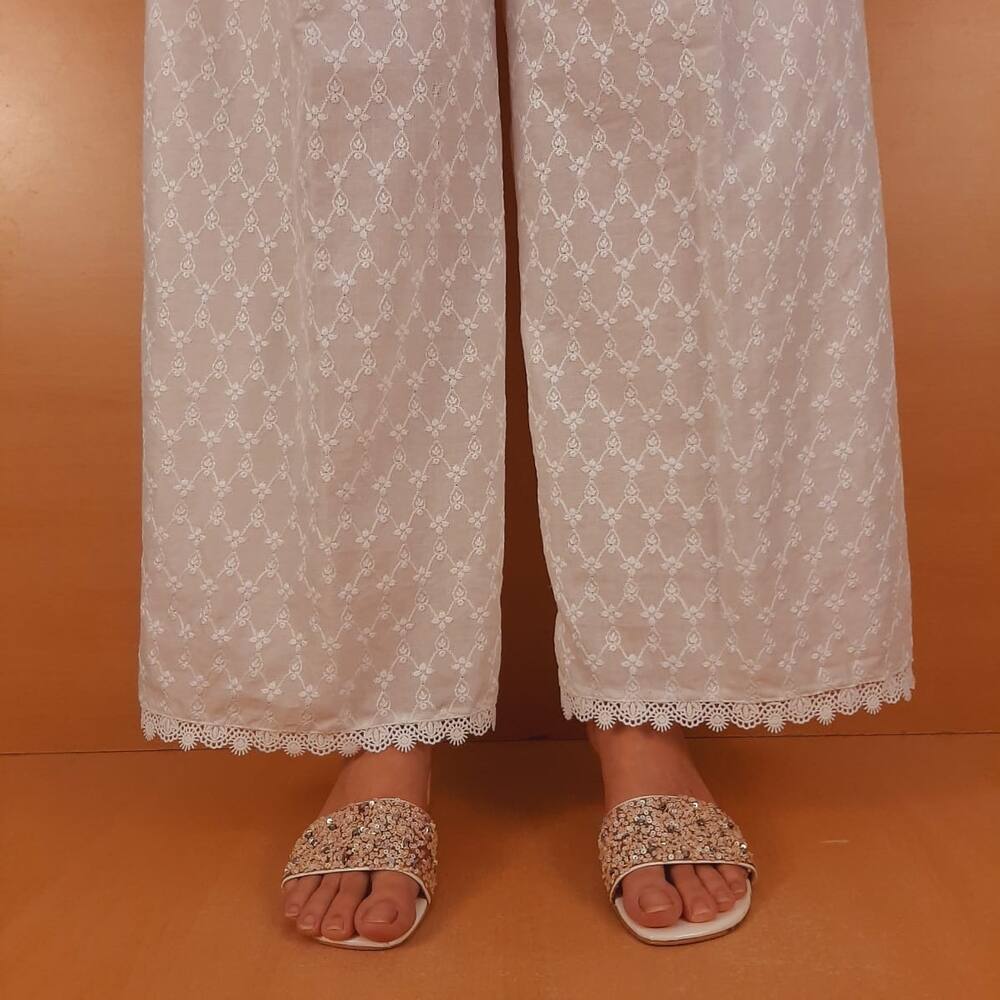 Chikankari Palazzo – Soft Cotton – White – ZT458