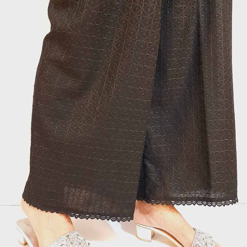 Chikankari Palazzo With Bottom Lace - Black - ZT505
