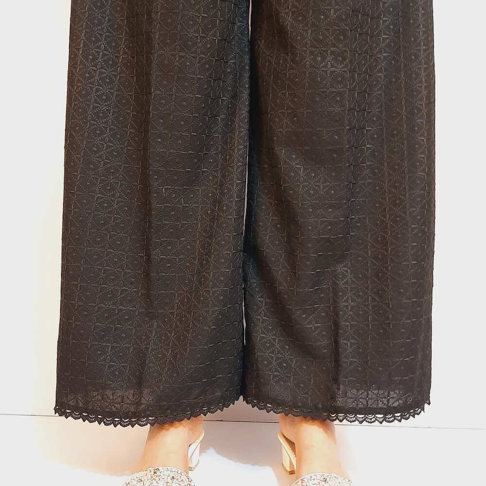 Chikankari Palazzo With Bottom Lace - Black - ZT505