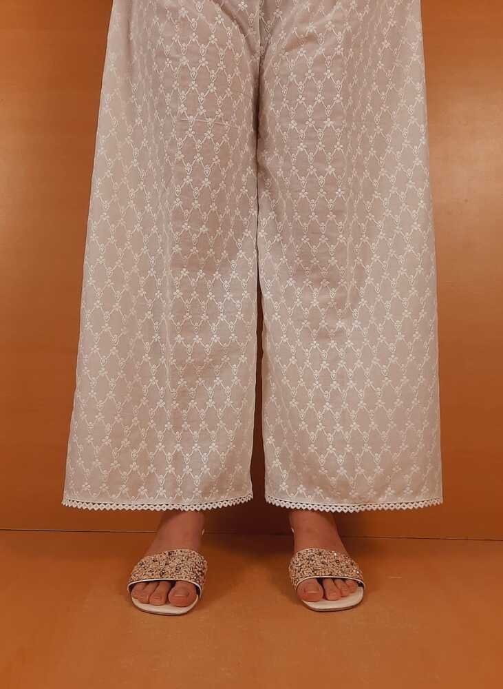 Chikankari Palazzo With Bottom Lace  - White  - ZT307