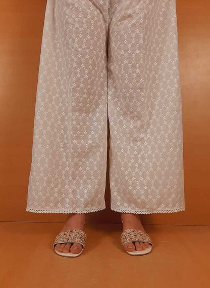 Chikankari Palazzo With Bottom Lace  - White  - ZT307