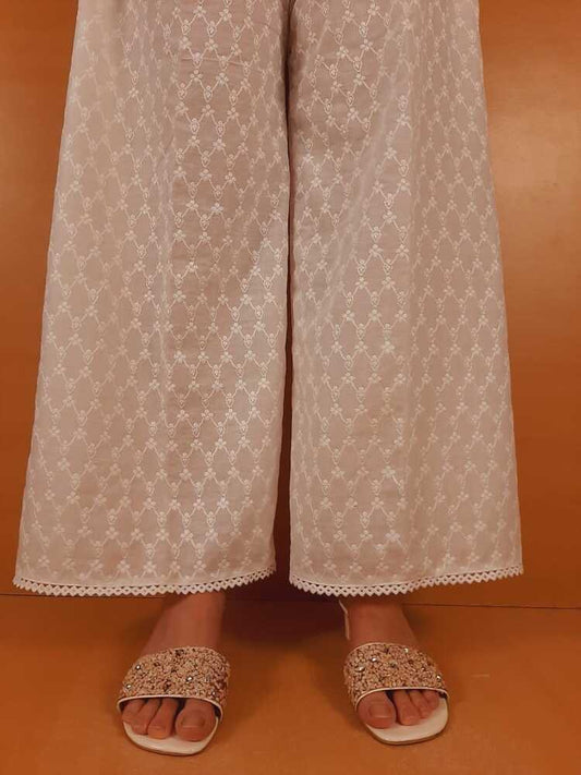 Chikankari Palazzo With Bottom Lace  - White  - ZT307