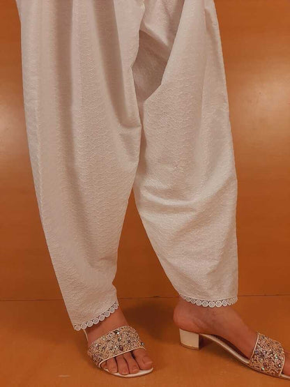 Chikankari Shalwar - White - ZSL15