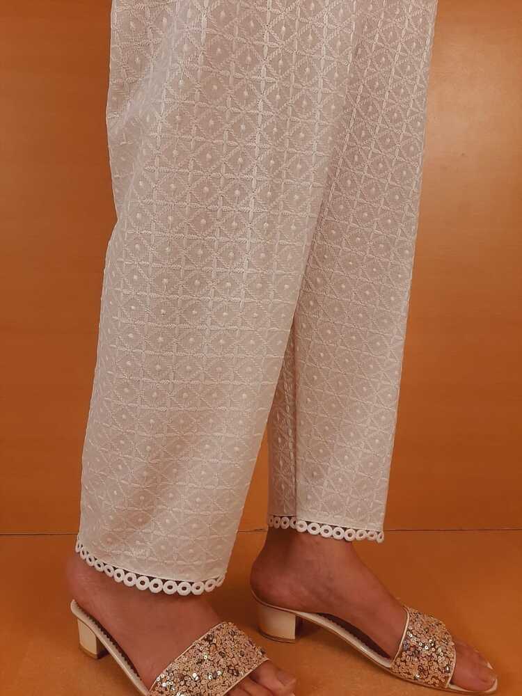 Chikankari Trouser  - White - ZT308