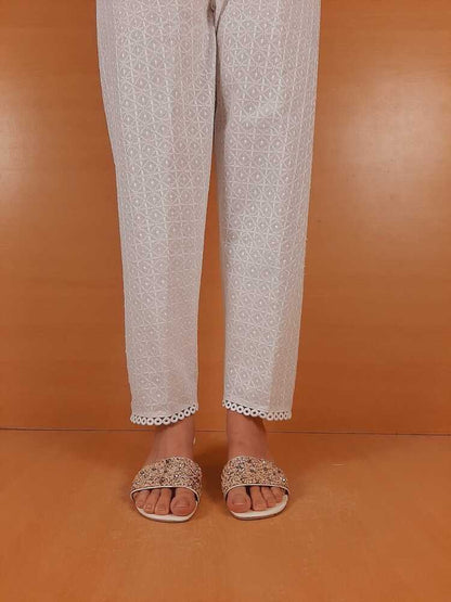 Chikankari Trouser  - White - ZT308