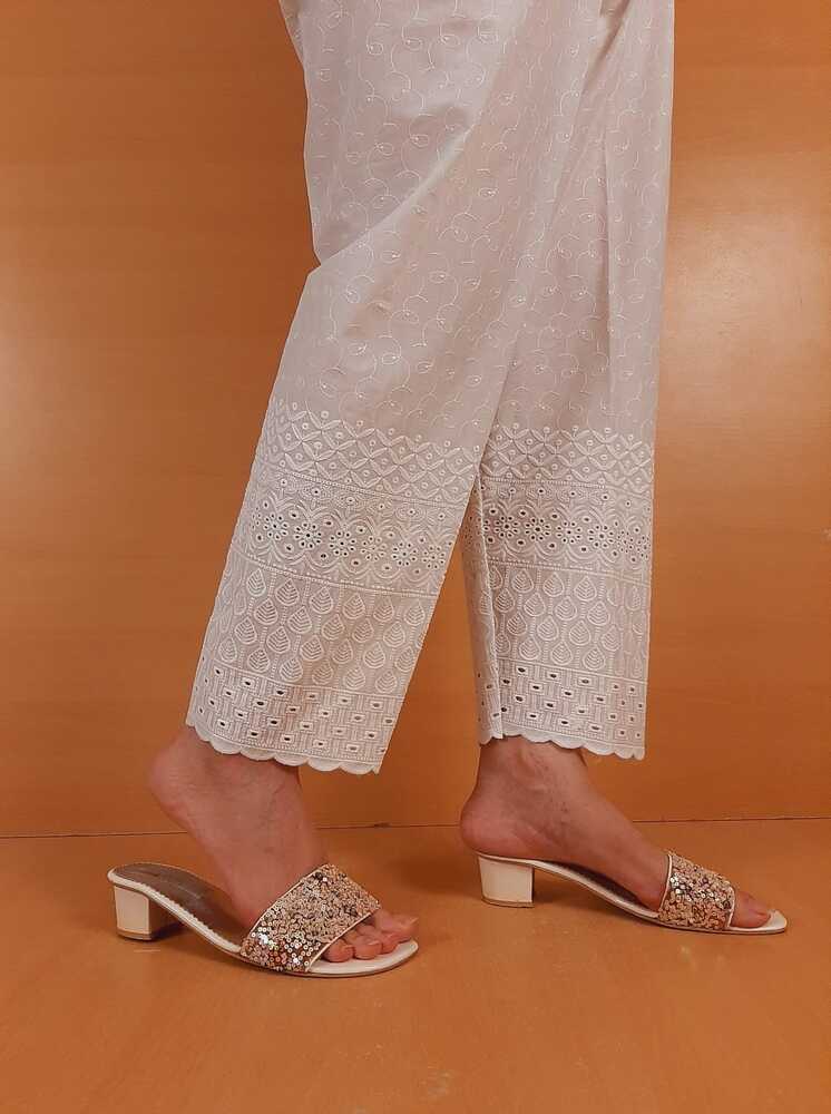 Chikankari Trouser - White - ZT462