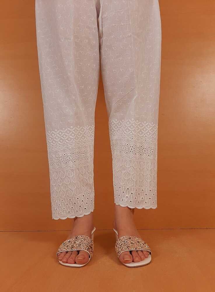 Chikankari Trouser - White - ZT462
