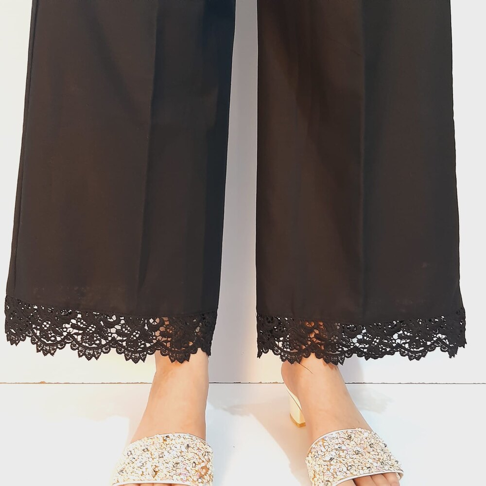 cotton palazzo with bottom lace black