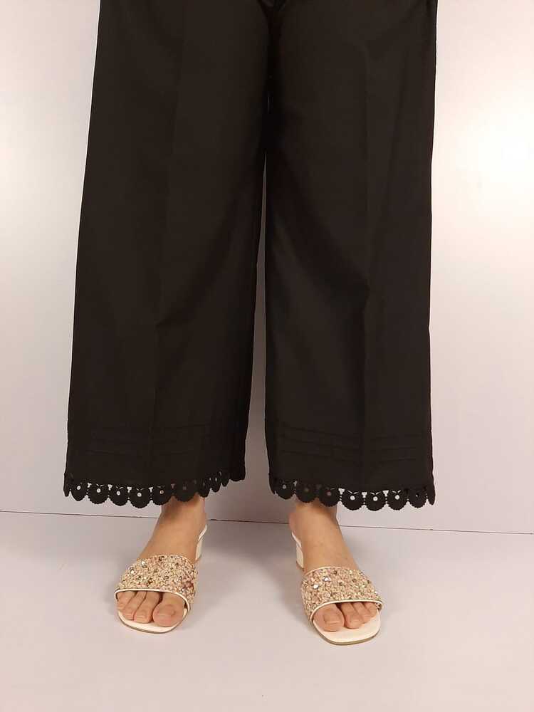 Cotton Palazzo With Bottom Lace - Black - ZT302