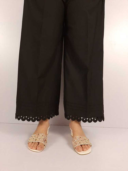 Cotton Palazzo With Bottom Lace - Black - ZT302