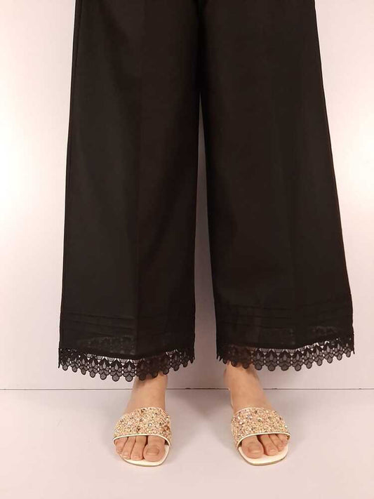 Cotton Palazzo With Bottom Lace - Black - ZT302