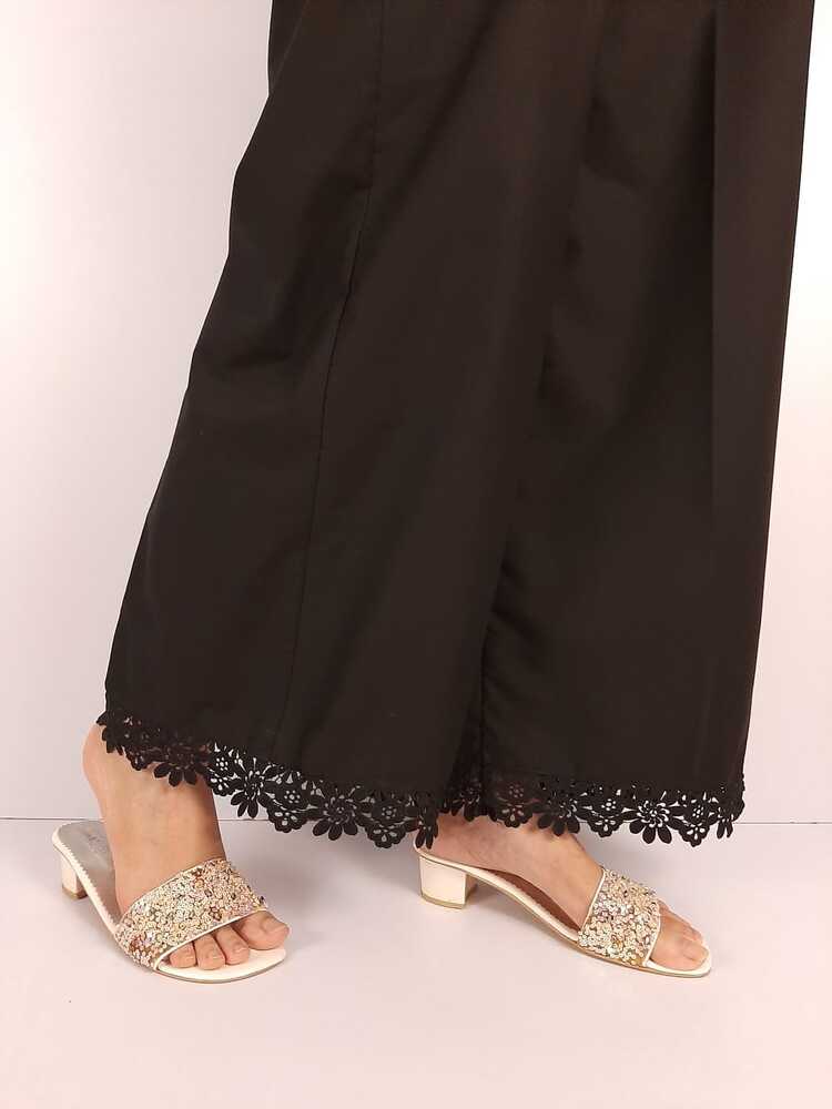 Cotton Palazzo With Bottom Lace - Black - ZT304