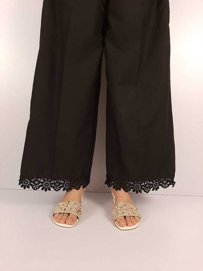 Cotton Palazzo With Bottom Lace - Black - ZT304