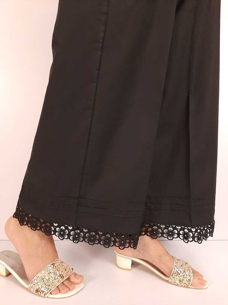 Cotton Palazzo With Bottom Lace - Black  - ZT410