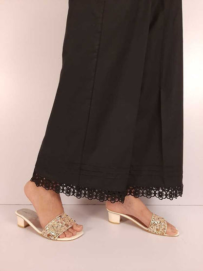 Cotton Palazzo With Bottom Lace - Black  - ZT410