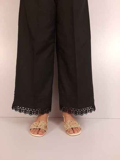 Cotton Palazzo With Bottom Lace - Black  - ZT410