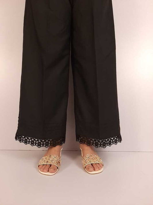 Cotton Palazzo With Bottom Lace - Black  - ZT410
