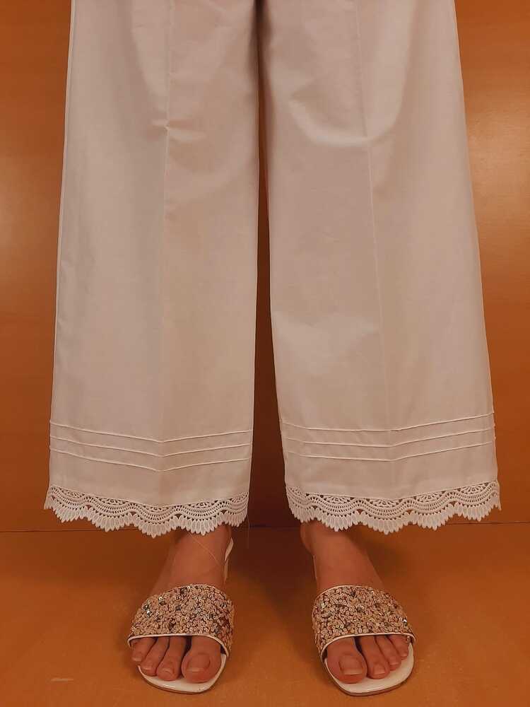 Cotton Palazzo With Bottom Lace - White - ZT308