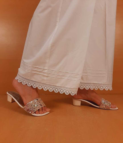 Cotton Palazzo With Bottom Lace - White - ZT309