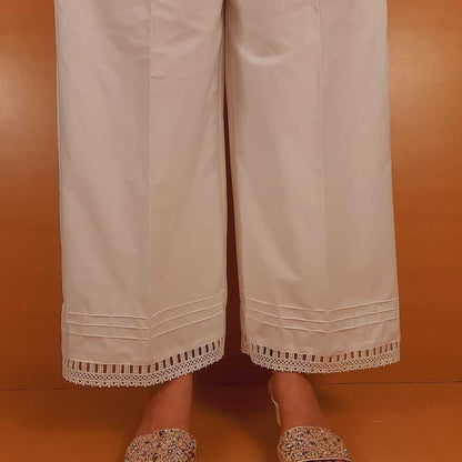 Cotton Palazzo With Bottom Lace - White - ZT311