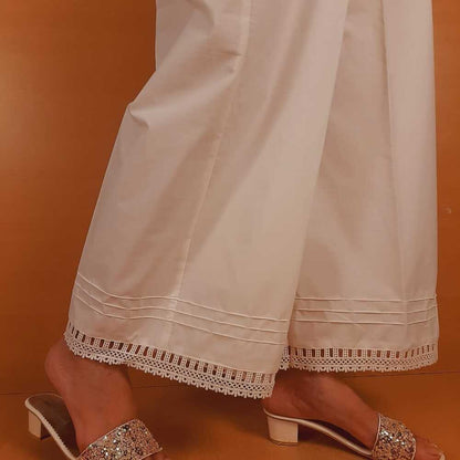 Cotton Palazzo With Bottom Lace - White - ZT311