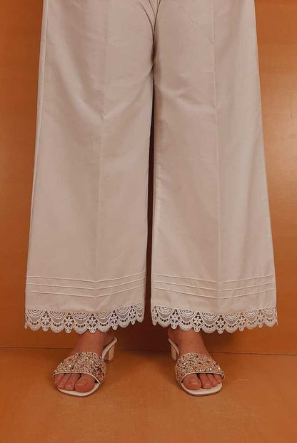Cotton Palazzo With Bottom Lace - White  - ZT409