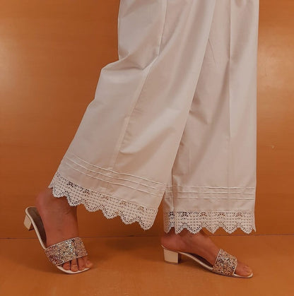 Cotton Palazzo With Bottom Lace - White - ZT470