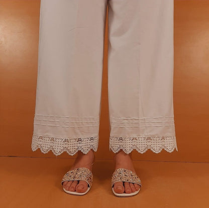 Cotton Palazzo With Bottom Lace - White - ZT470