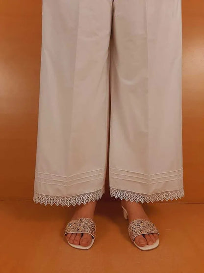Cotton Palazzo With Bottom Lace - White - ZT301