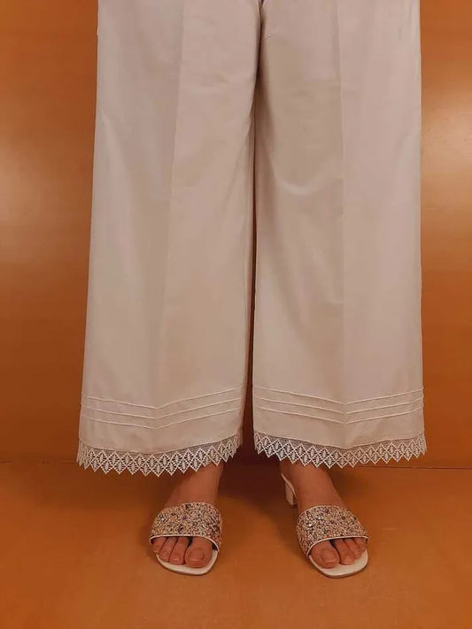 Cotton Palazzo With Bottom Lace - White - ZT301