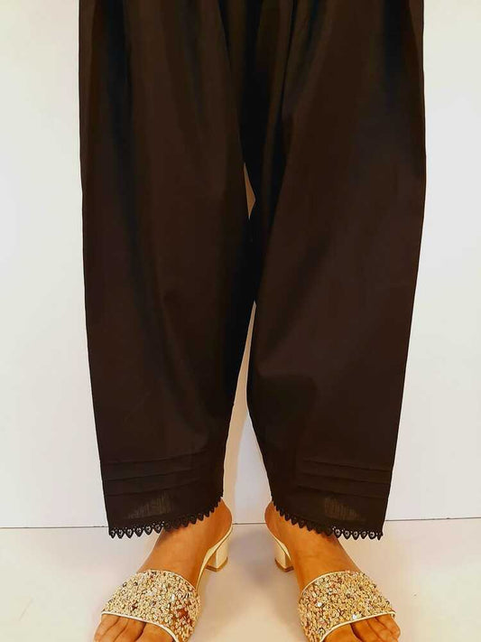 Cotton Shalwar With Bottom Lace  - Black - ZSL14
