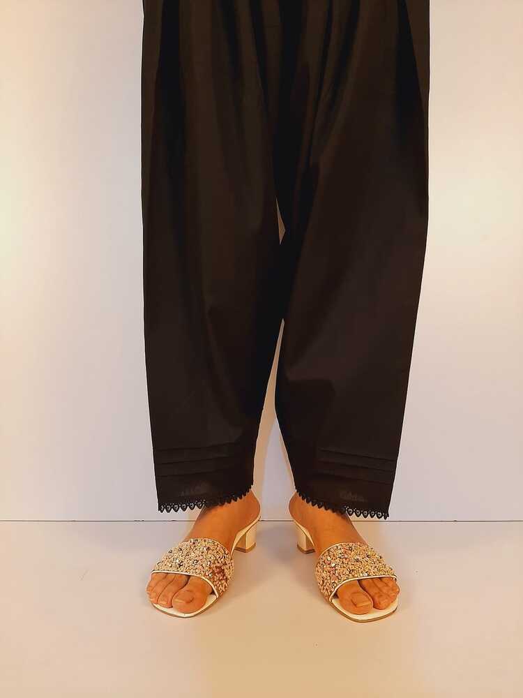 Cotton Shalwar With Bottom Lace  - Black - ZSL14