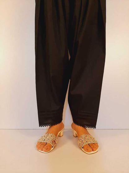 Cotton Shalwar With Bottom Lace  - Black - ZSL14