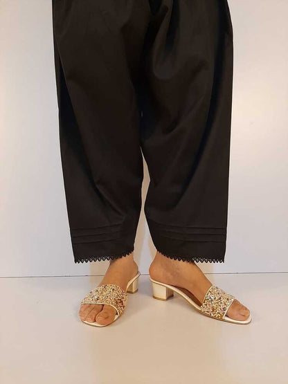 Cotton Shalwar With Bottom Lace  - Black - ZSL14
