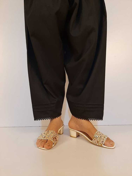 Cotton Shalwar With Bottom Lace  - Black - ZSL14