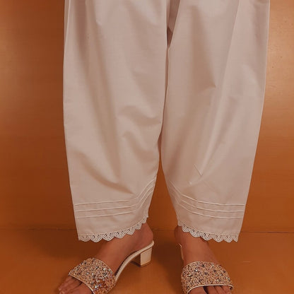 Cotton Shalwar With Lace - White - ZSL04