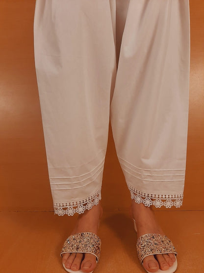 Laces Embellished Shalwar - White - ZSL11
