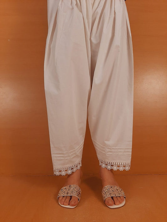 Laces Embellished Shalwar - White - ZSL11