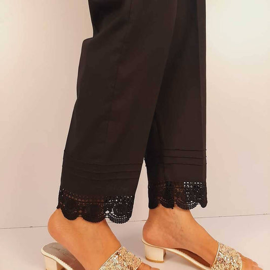 Cotton Trouser With Bottom Lace - Black - ZT207