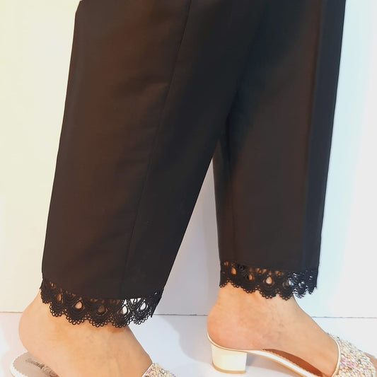 Cotton Trouser With Bottom Lace - Black - ZT225