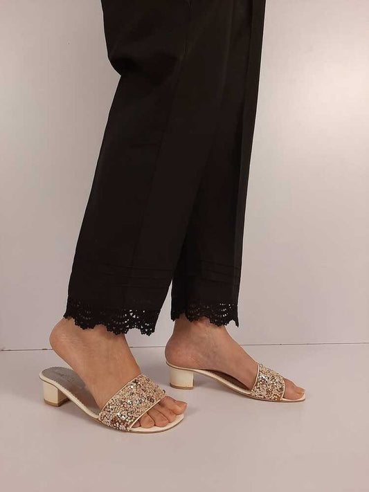 Cotton Trouser With Bottom Lace - Black  - ZT405