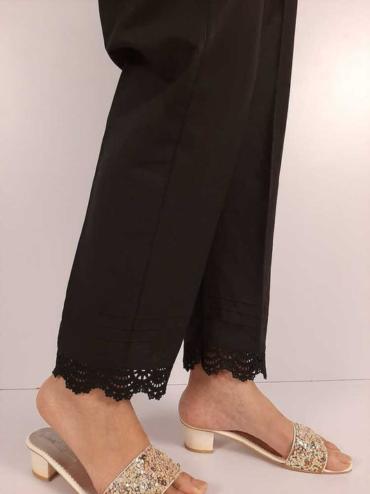 Cotton Trouser With Bottom Lace - Black  - ZT405