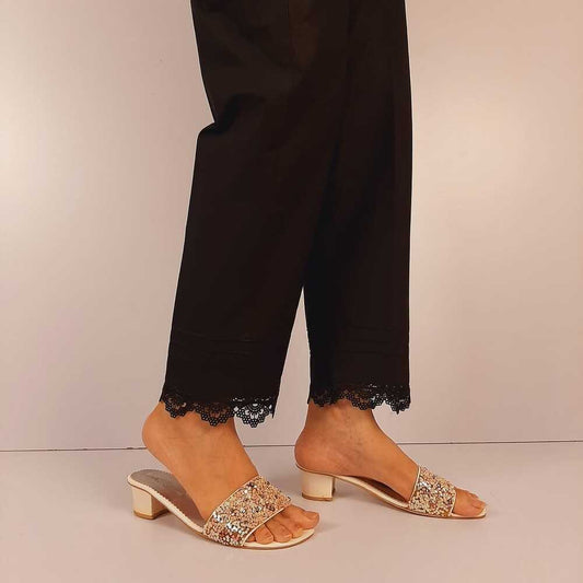 Cotton Trouser With Bottom Lace - Black  - ZT478