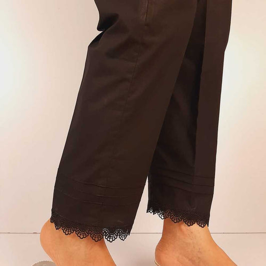 Cotton Trouser With Bottom Lace - Black  - ZT503