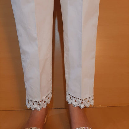 Cotton Trouser With Bottom Lace - White - ZT225