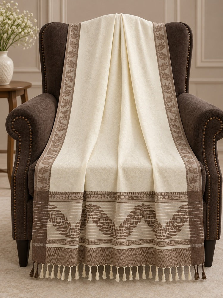 Cream winter shawl for women with a classic design for seasonal wear