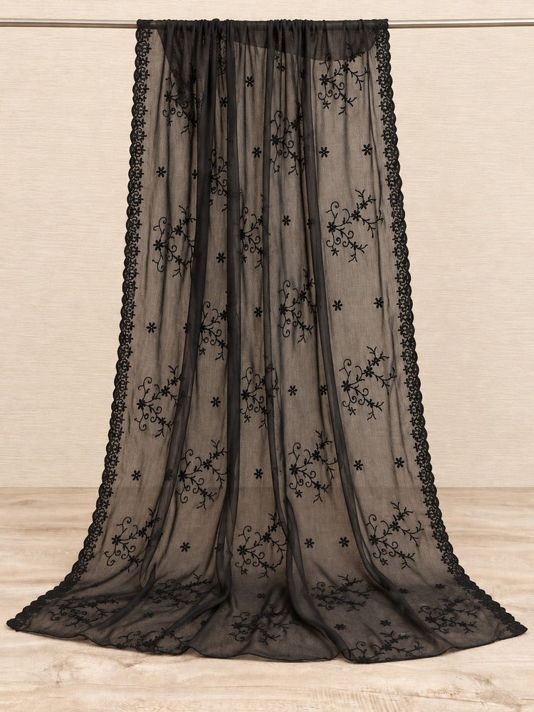 Cutwork Embroided Chiffon Dupatta – Black