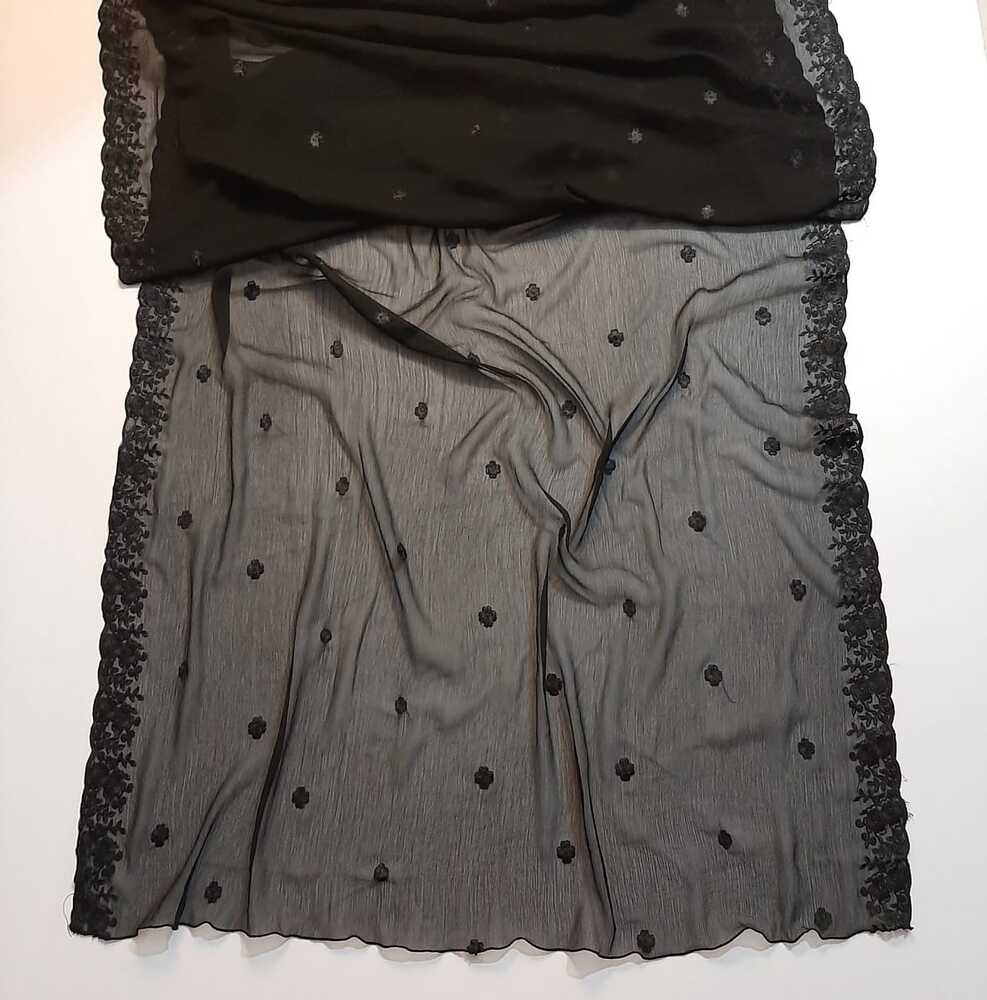 Cutwork Embroided Chiffon Dupatta - Black